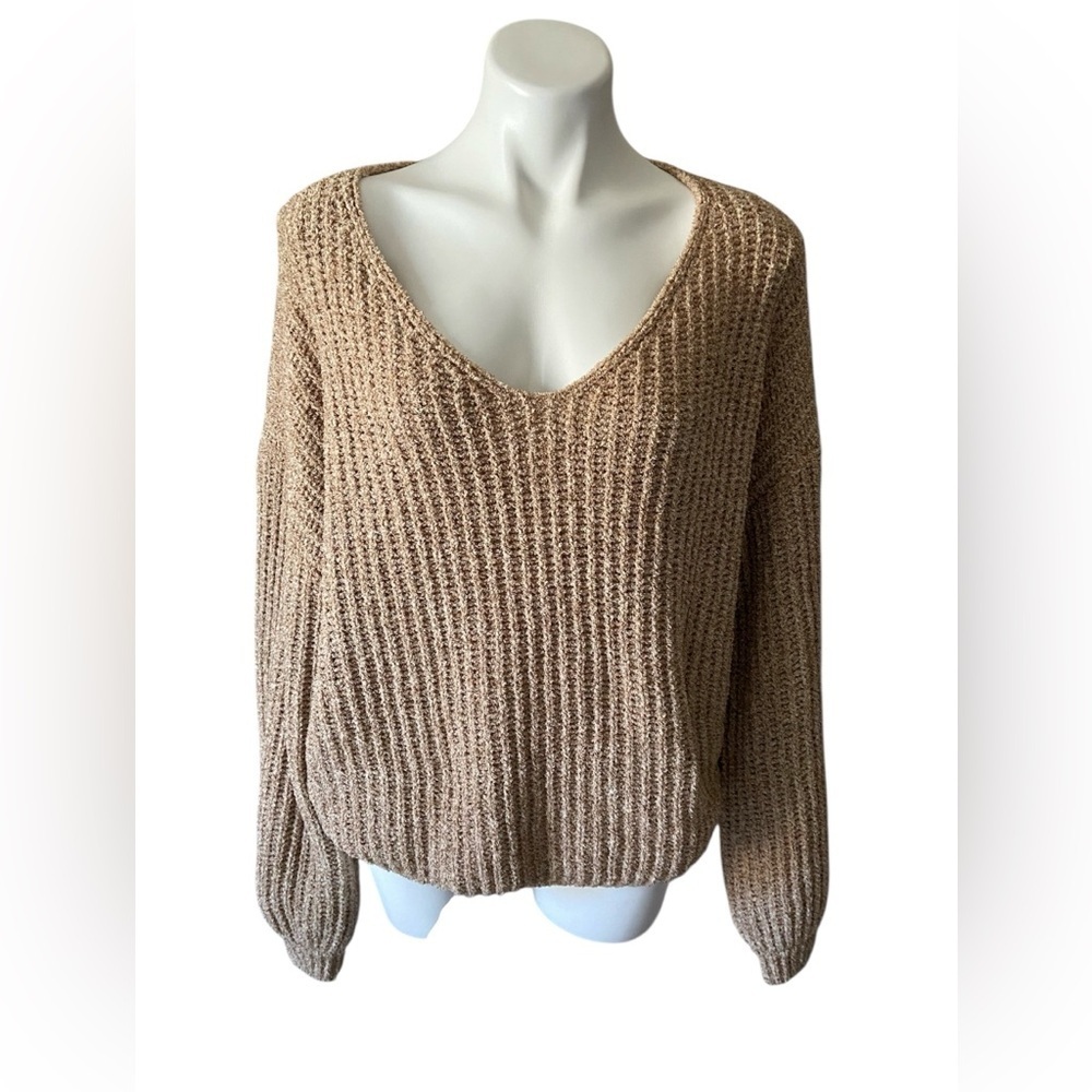 True Craft Tan V-Neck Oversized Sweater Size Medium